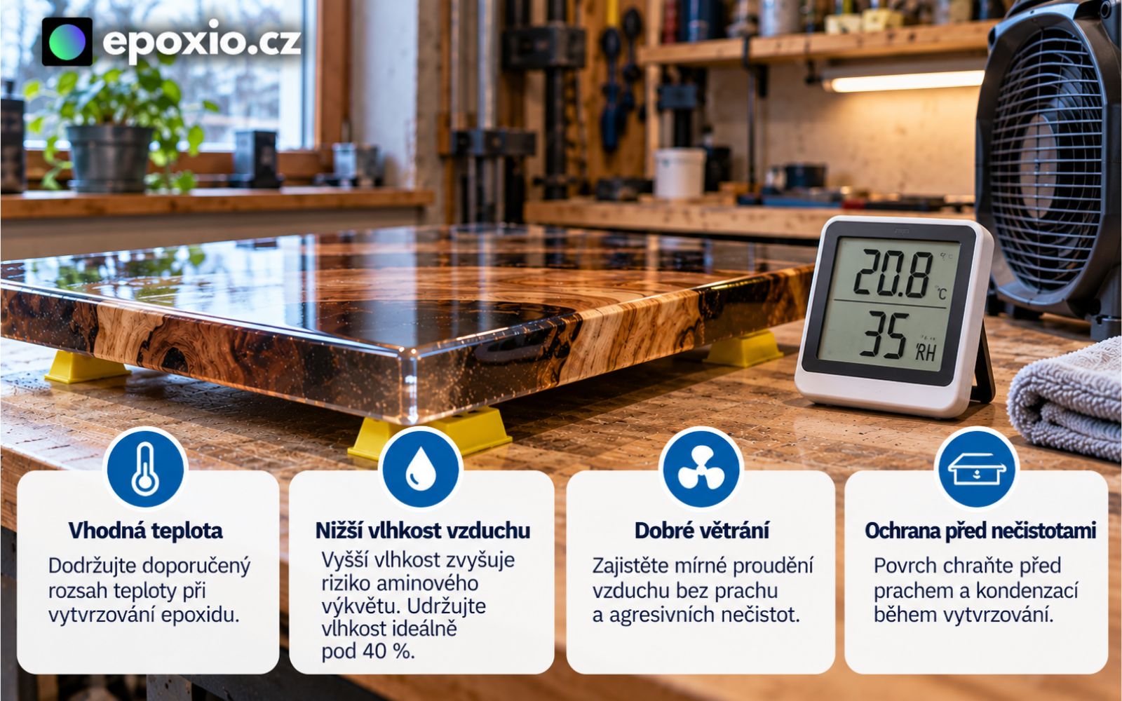 Kontrola prostředí při vytvrzování epoxidu v dílně